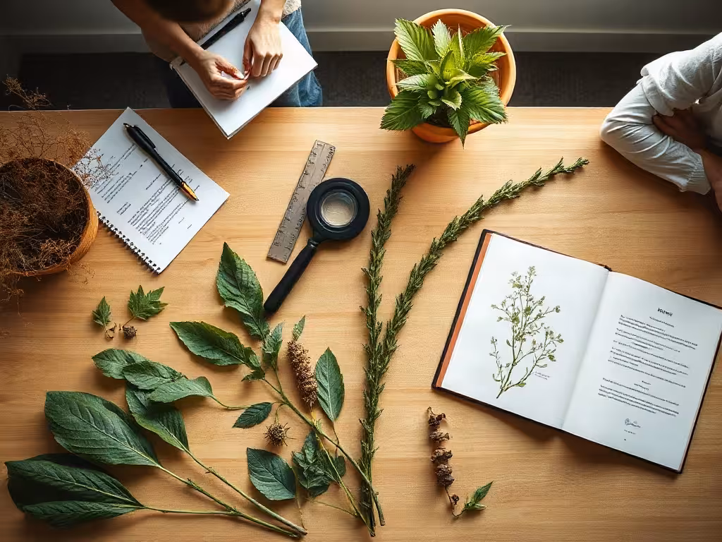 Matériel d’identification végétale pour évaluer les contenus d’une formation en phytothérapie.