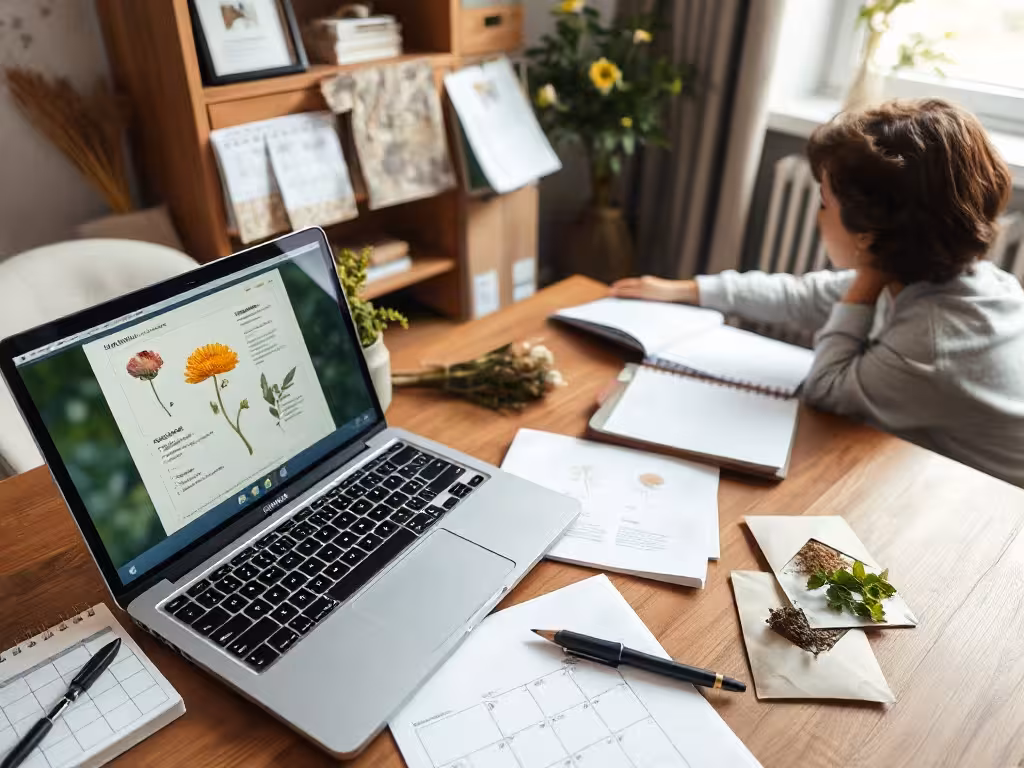 Comparaison d’une formation en phytothérapie en ligne avec documents et calendrier de cours.