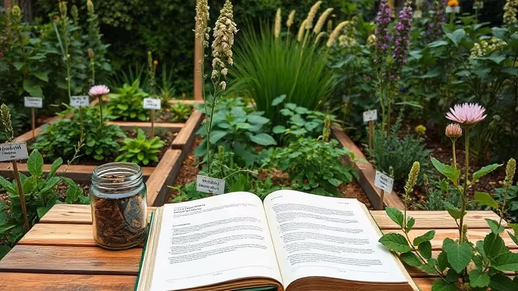 Jardin de plantes médicinales illustrant ce qu’est la phytothérapie et ses matières végétales.