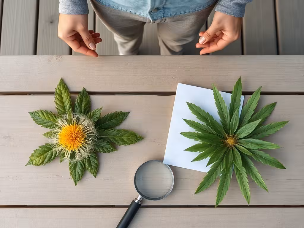 Comparaison de feuilles pour déterminer des herbes sauvages comestibles, pissenlit et plantain lancéolé.